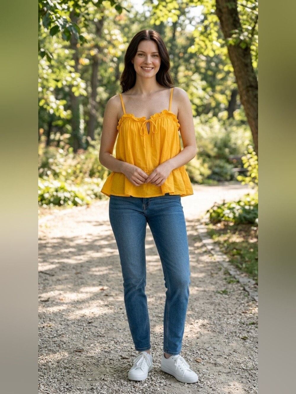 Bright Mustard Yellow Spaghetti Strap Peplum Top